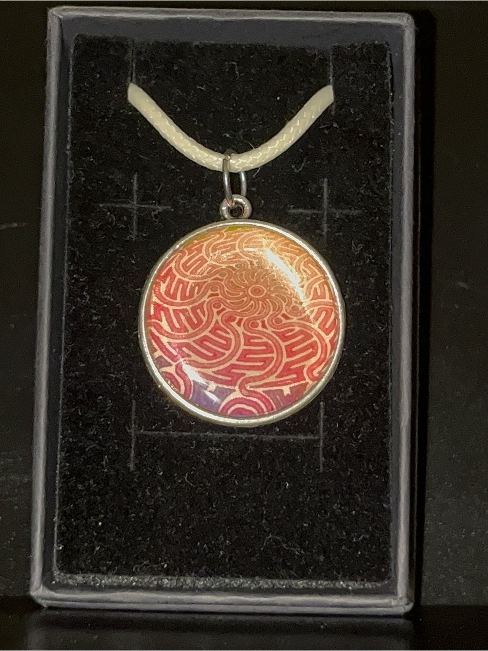 Red and Orange Enamel Round Pendant Necklace